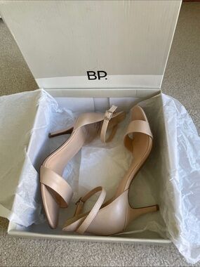 BP Nordstrom Nude Ankle Strap Heels Sandal Size 8.5
